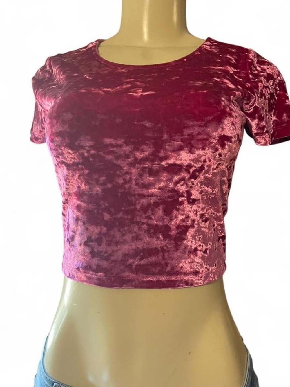 Forever 21 Crushed Velvet Crop Top in Rose